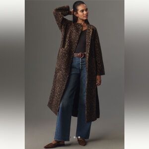 NWT By Anthropologie Long LEOPARD Printed Tie-Front Coat SZ 10 NEW